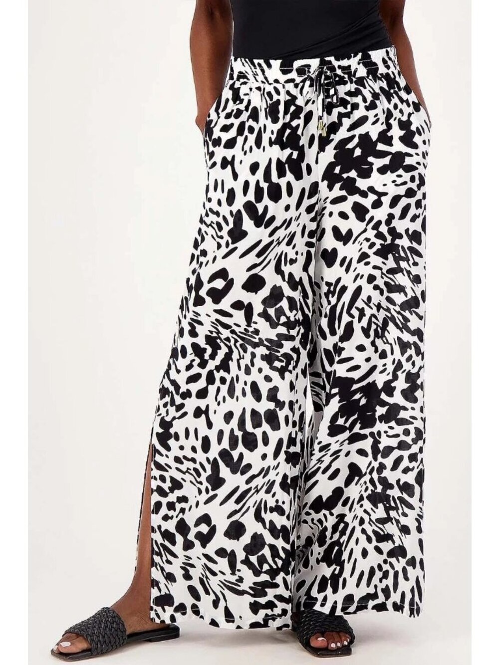 Jantzen Cover Up Pants Large Regular Wide Leg Printed Pull On Woven Pearl Animal